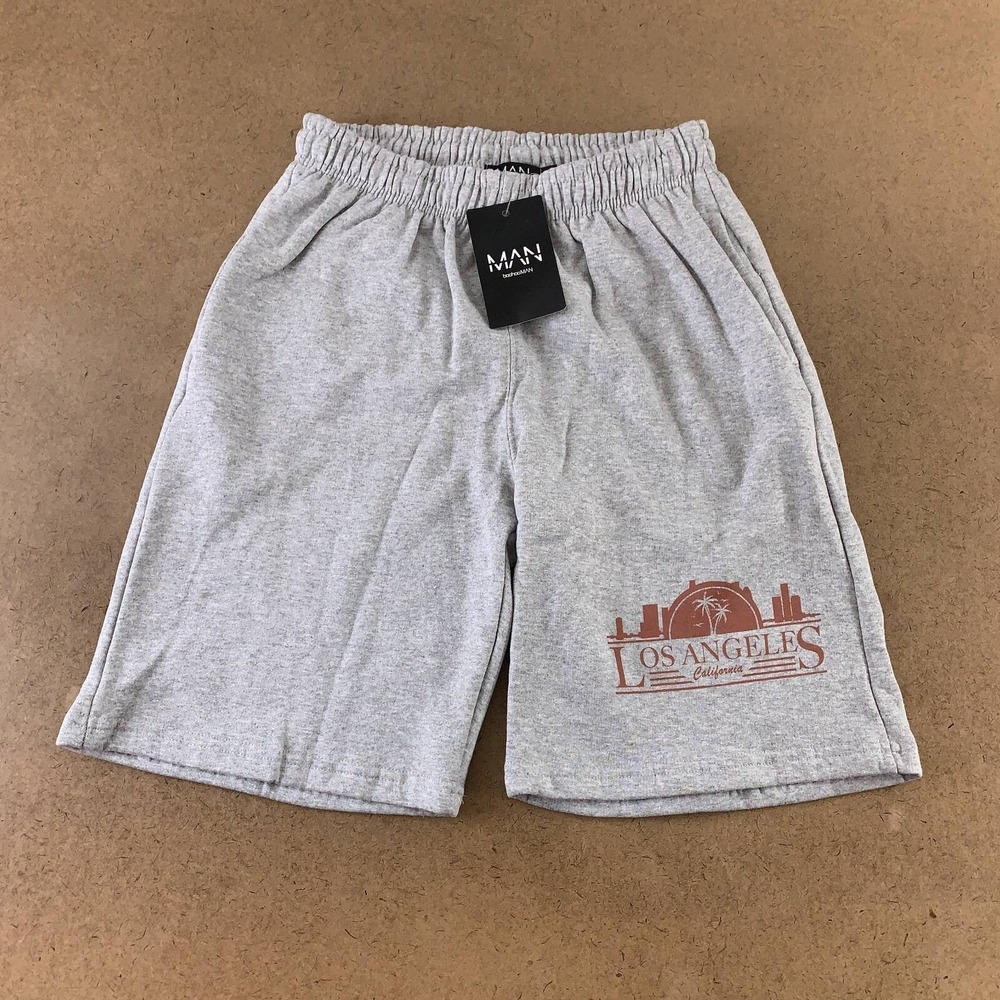 Boohooman Mens LA City California Jersey Shorts Gray Heathered Pleated M New